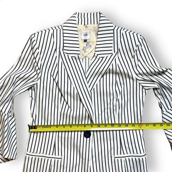 Cabi Women’s Blazer Jacket 3/4 Bell Sleeve Navy White Stripe Size 4 Horses Derby - Picture 10 of 12